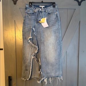 Signature Light Blue Distressed Maxi Skirt